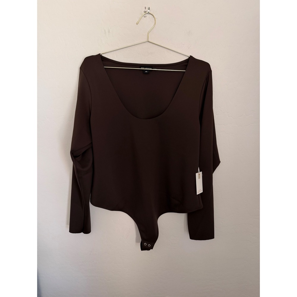 Good American Long Sleeve Scoop Neck Slimming Bodysuit Brown Plus Size 4XL NWT